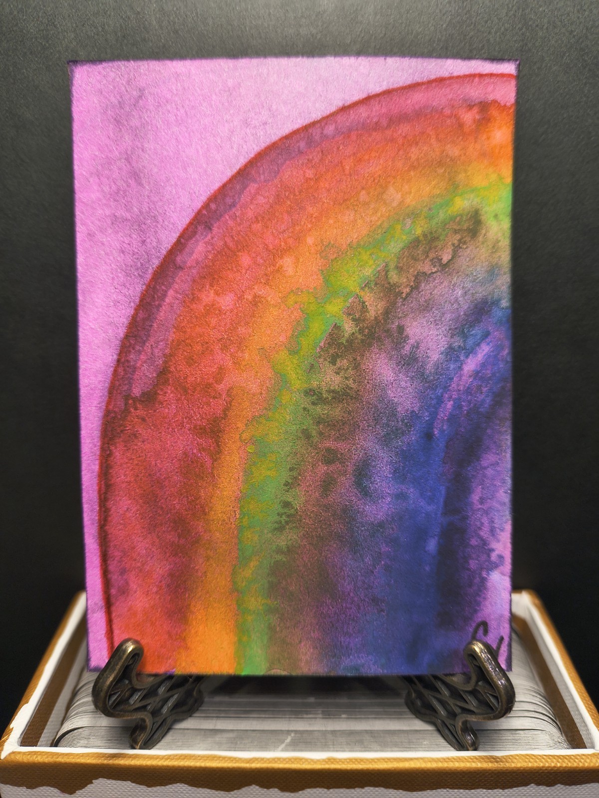 Crystal Valentine ACEO Rainbow Fusion Original Signed OOAK Abstract Art Card