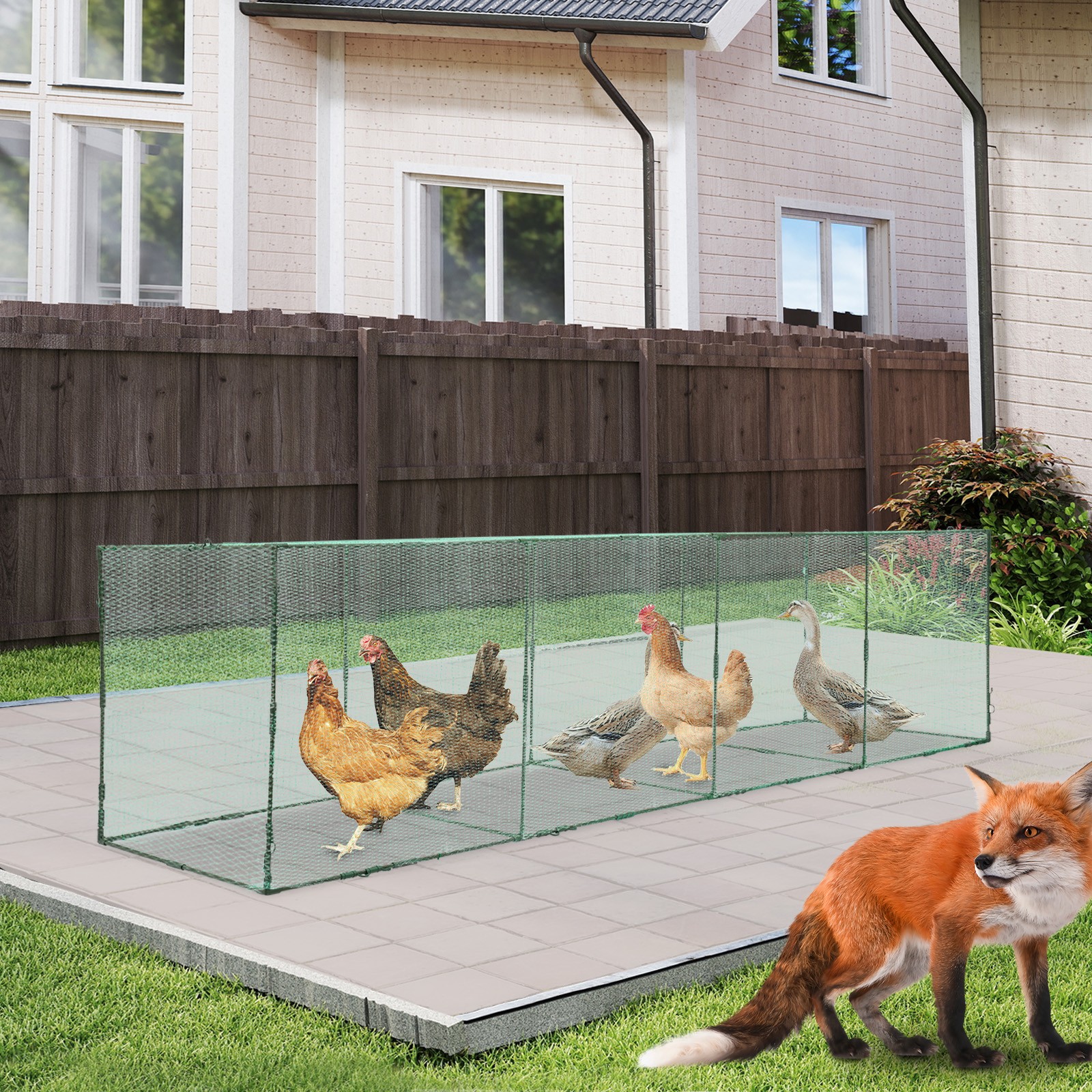 Chicken Tunnel Portable Rooster Coop Large Hens Coops with Net for Outdoor Use