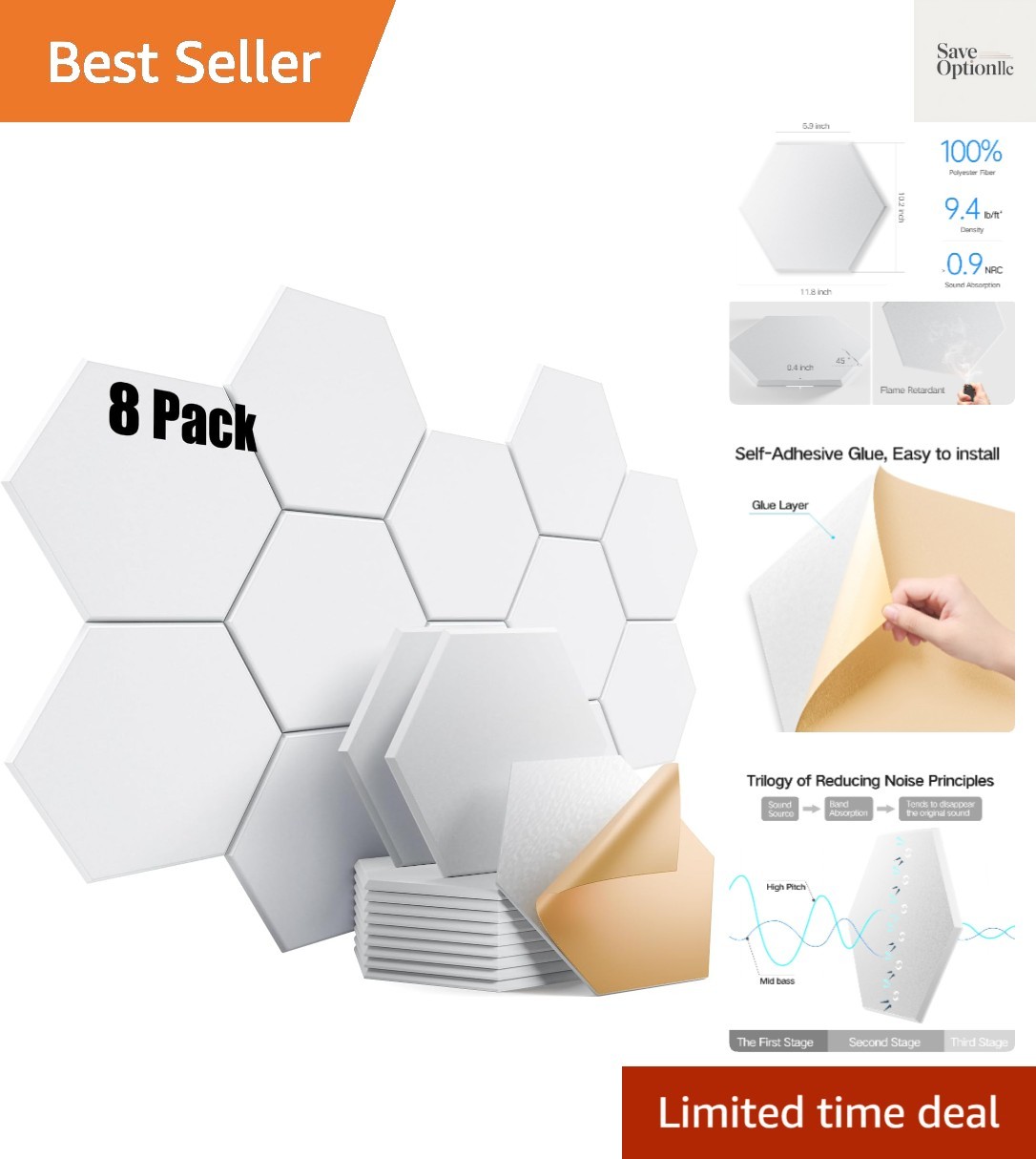 8 Pack Self-Adhesive Acoustic Panels 12" X 10" X 0.4" - Sound Proof Foam Pane...