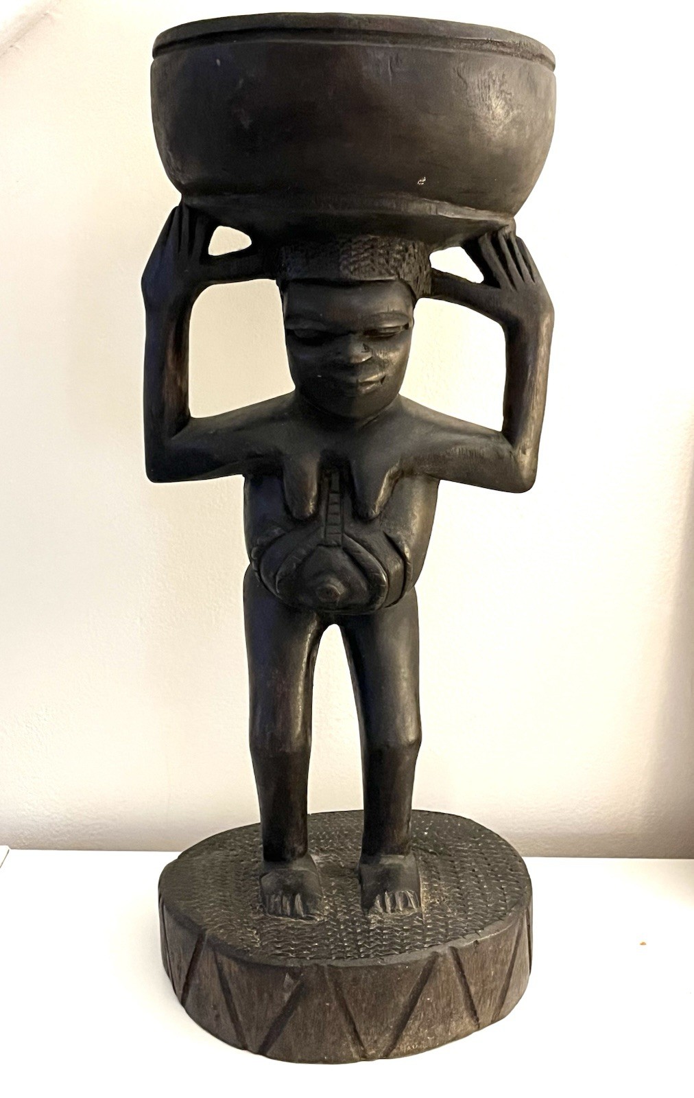 Luba Stool Caryatid Antique African Female Stool Congo  Art Wood Carved 18”