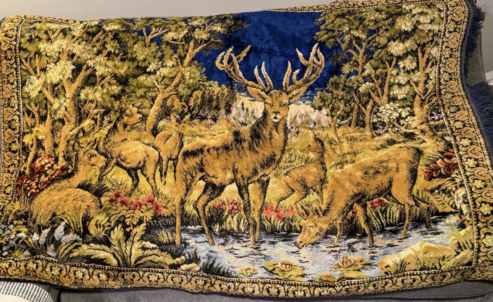 Vintage 1960’s Tapestry Rug Table Runner Wall Art 4’x6’ Outdoor Nature Scene