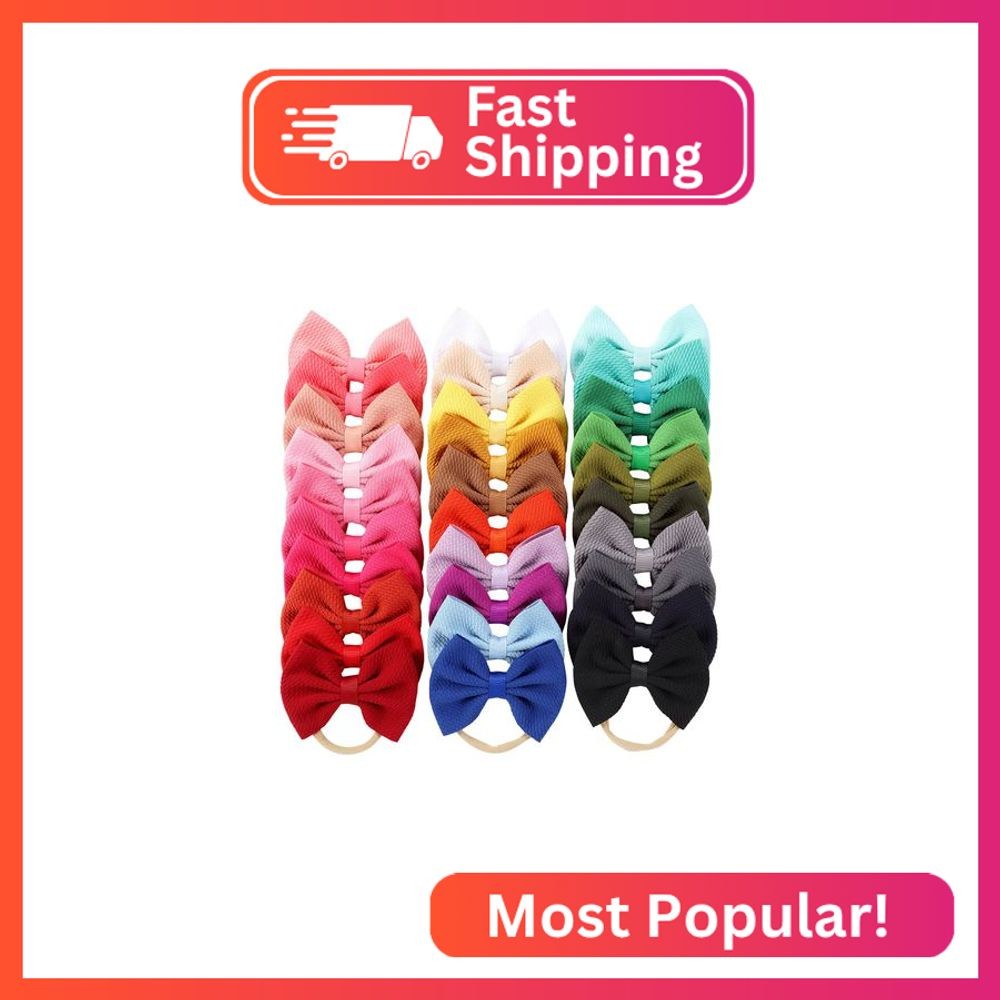 Cinaci 30 Pack Super Stretchy Nylon Hair Bands with Solid Bow Hair Bands Accesso