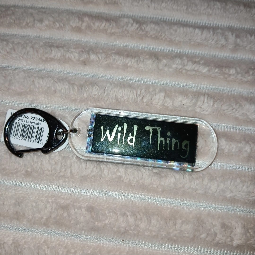 Acrylic Blinking Solar Powered Keychain 4.25” Long w/Snap Keyring, WILD THING