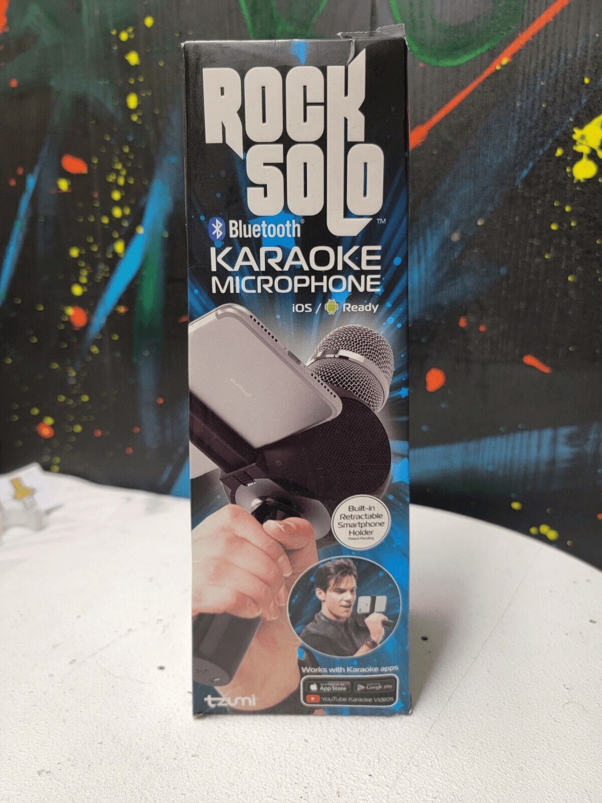 Tzumi Rock Solo Karaoke Mic Speaker Bluetooth Built-in Smartphone Holder NIB