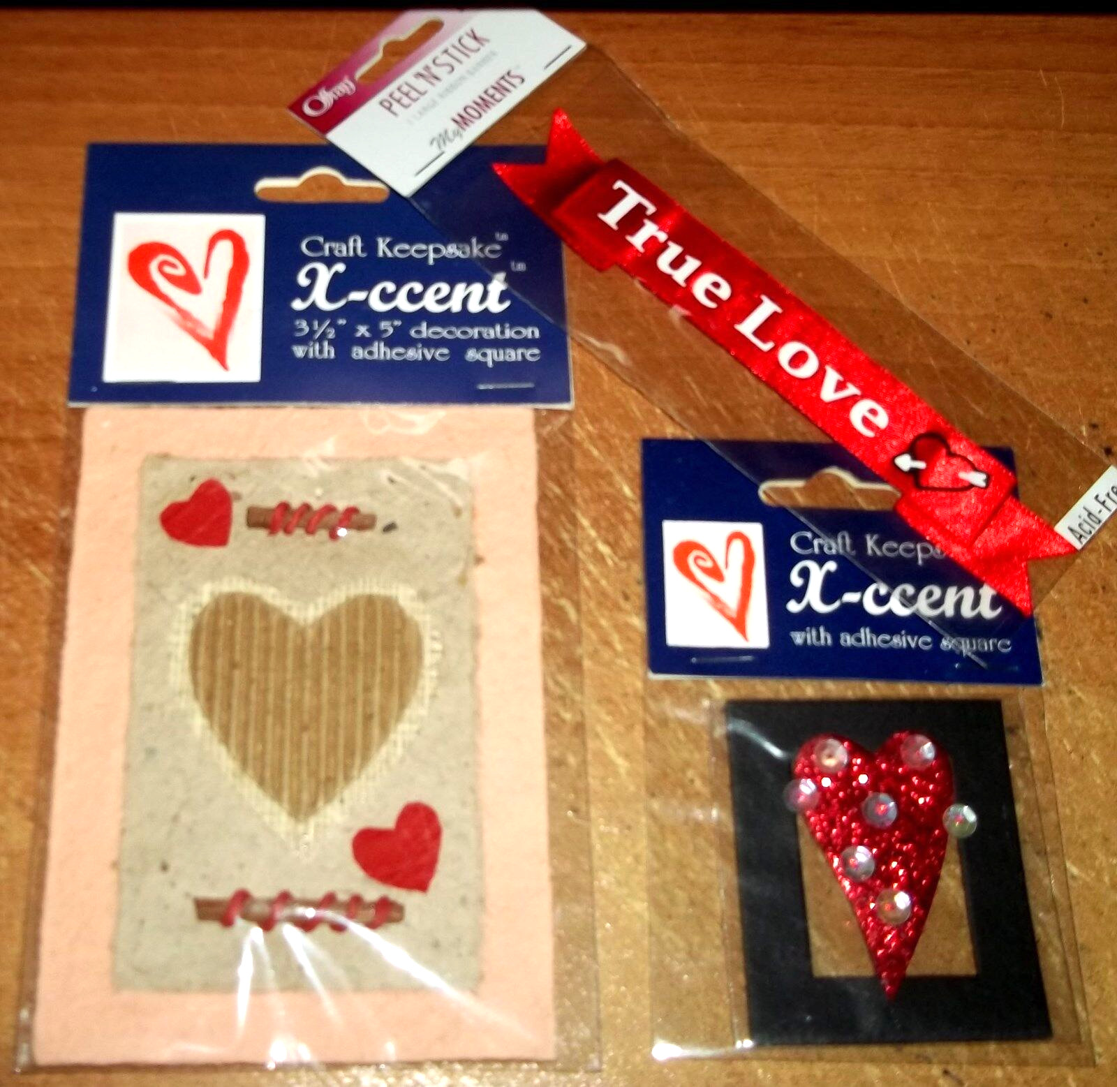 3 PKGS TRUE LOVE EMBELLISHMENTS HEARTS & RIBBON
