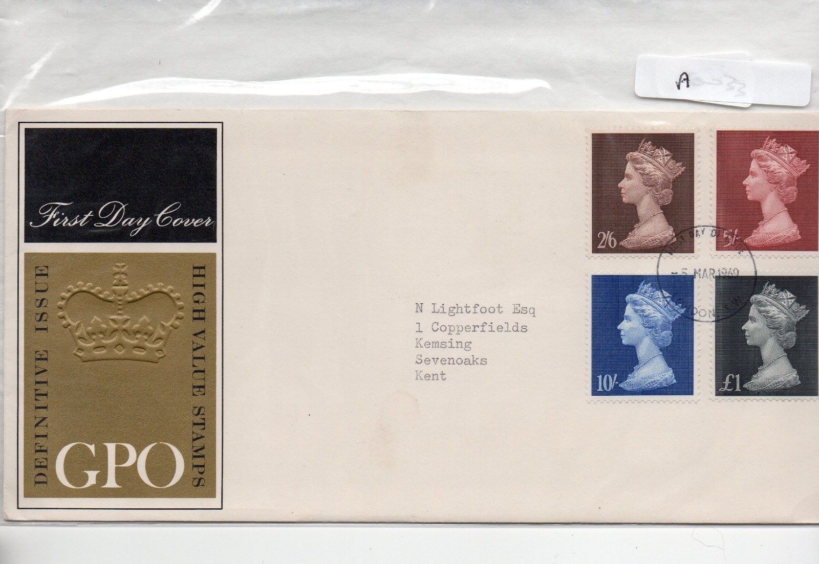 GB - First Day Cover (C 1 ) 1969 Machin high values 2/6d to £1.00 (A) pmk London