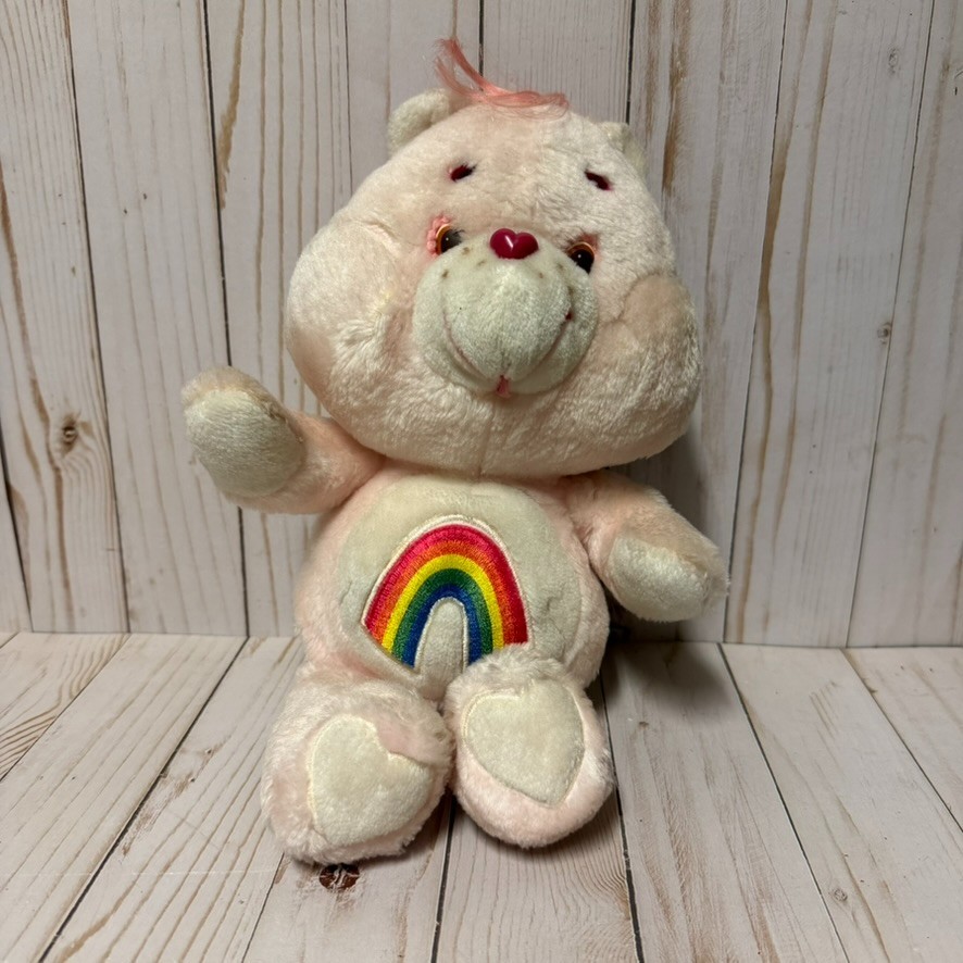 Vintage Care Bears Cheer Bear Plush Embroidered Rainbow Tongue 13 Inch 1983