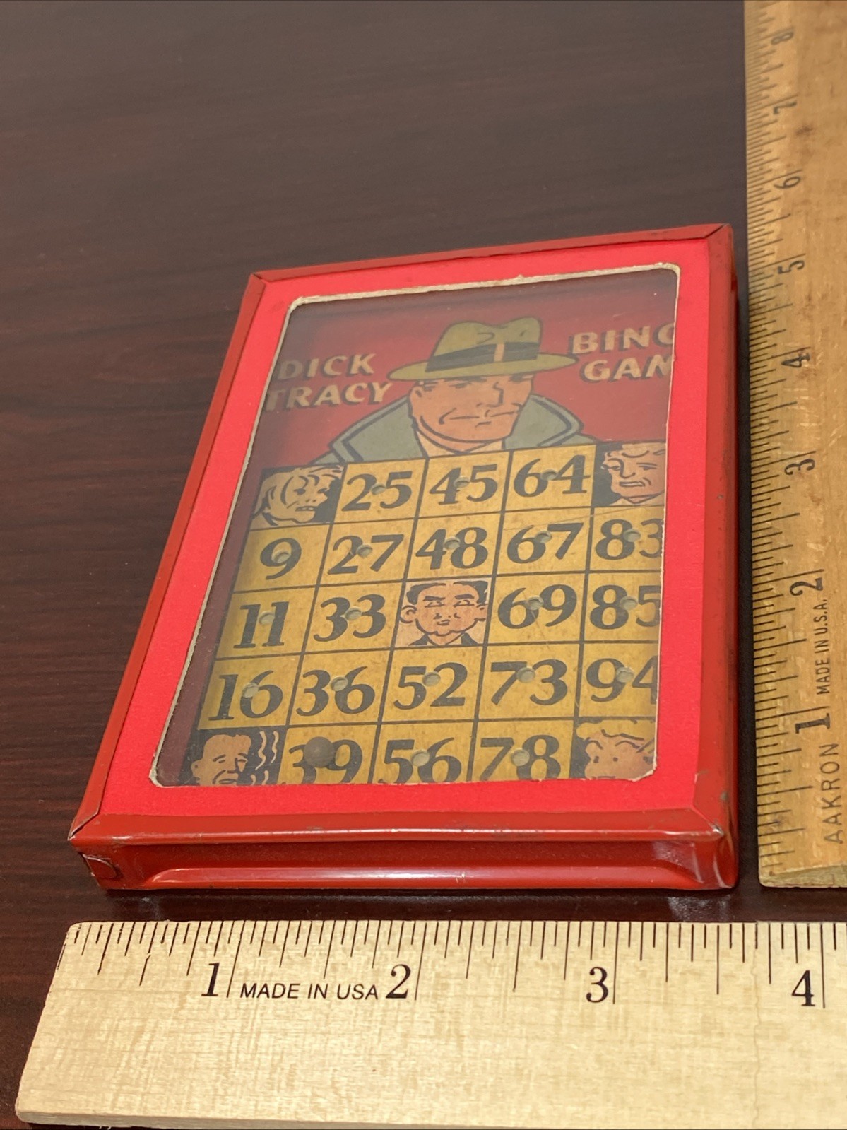 VTG DICK TRACY BINGO GLASS CARD PALM JIGGLE DEXTERITY TOY COLMOR GAME RARE VGC