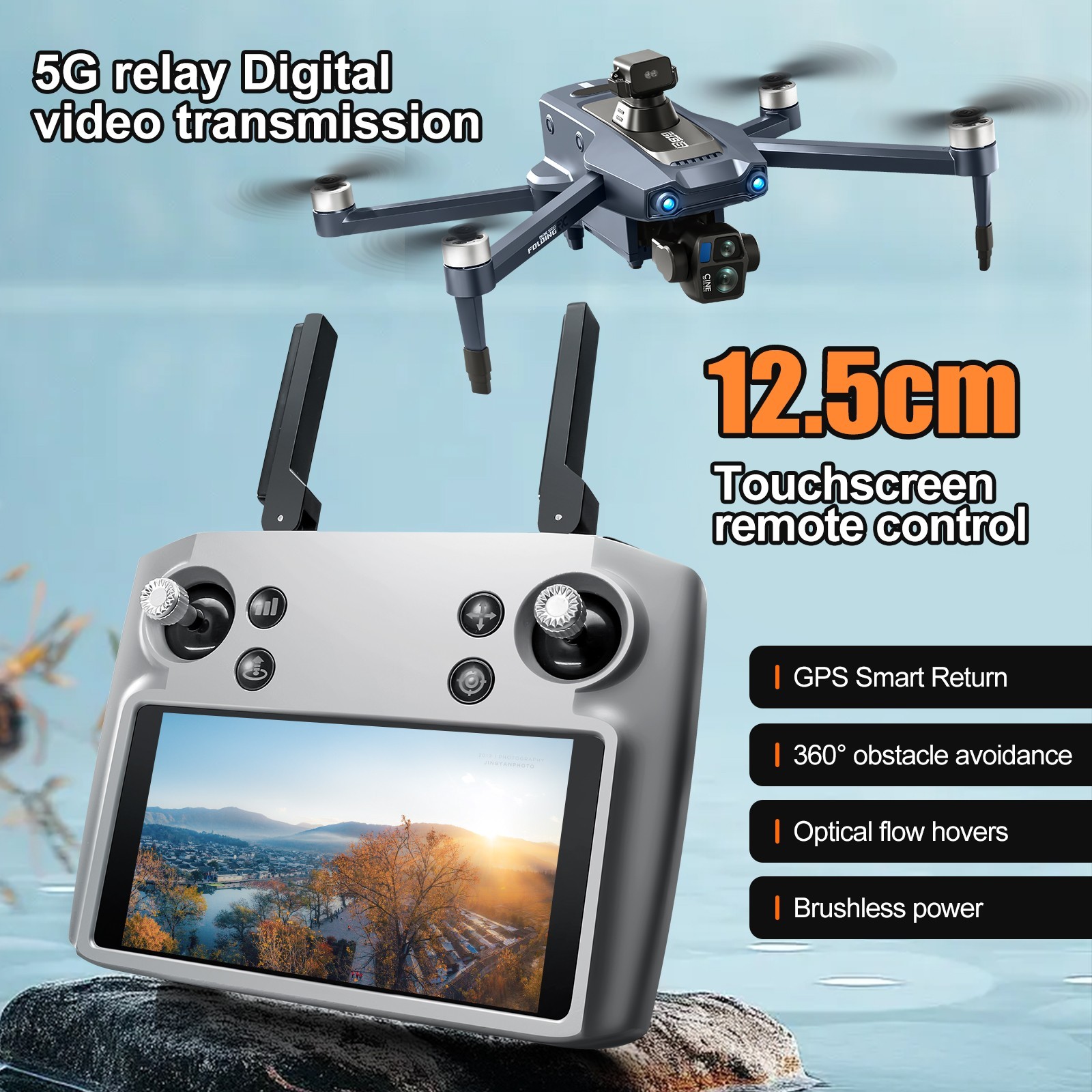 Remote Control Screen-Controlled Drone with 3-Axis Gimbal, HD Camera, Digital Re