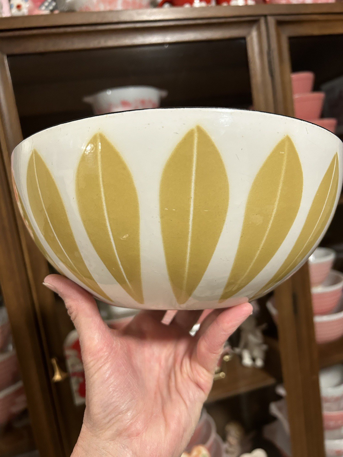 Cathrineholm Lotus Bowl 9.5" White Mustard Butterscotch Yellow Enamel Steel MCM