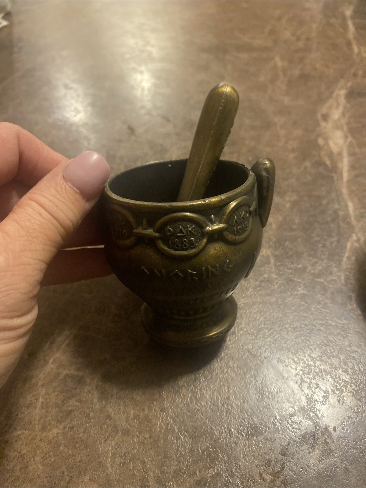 Vintage Cast Brass Mortar And Pestle And Nice Graphics Mortar And Pestle Lot