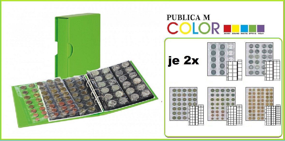 Coin Album Colour Publica M Spring Green Cassette Lindner S3542M-4 +10