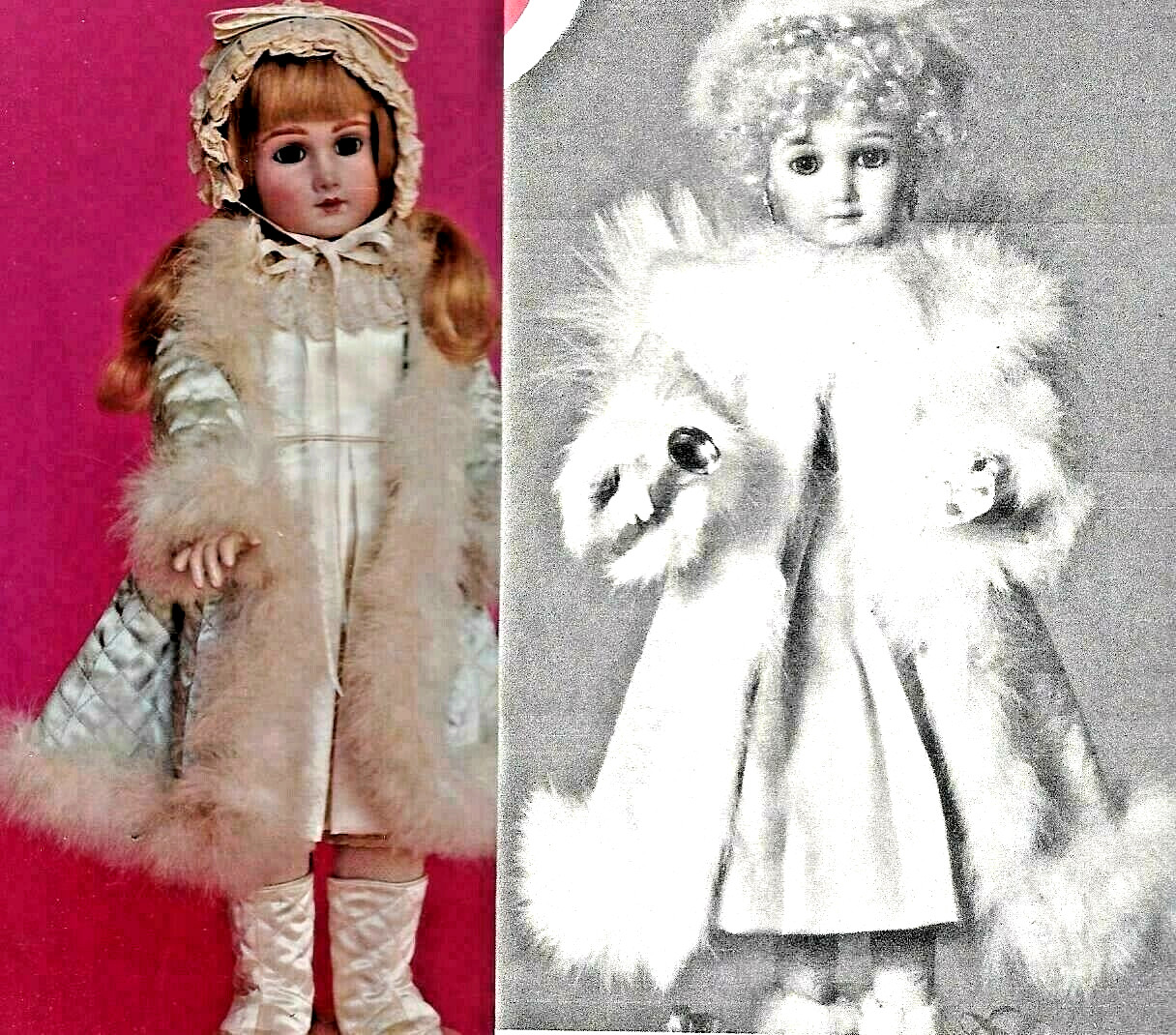 25"FRENCH/GERMAN"SNOW ANGEL"DOLL  FUR-TRIM WINTER COAT&HAT&BOOTS & DRESS PATTERN