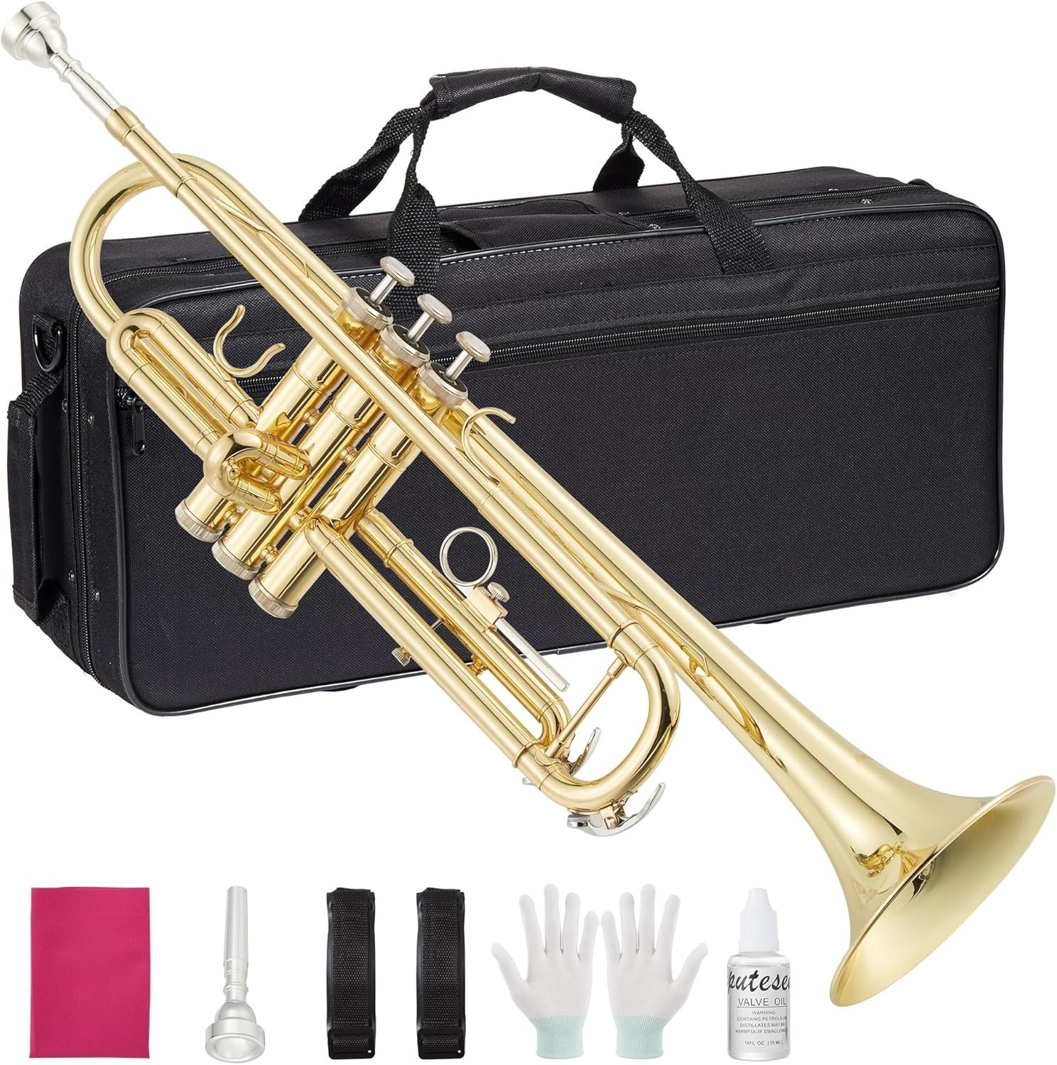 Bb Brass Trumpet for BeginnersStudents w/ Hard Case Mouthpiece Cleaning Kit-USED