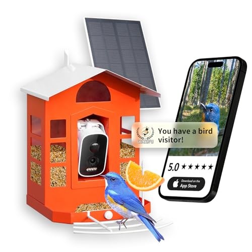 Metal Smart Bird Feeder Camera 2K HD, AI Recognition, Solar Orange(32GB Card)