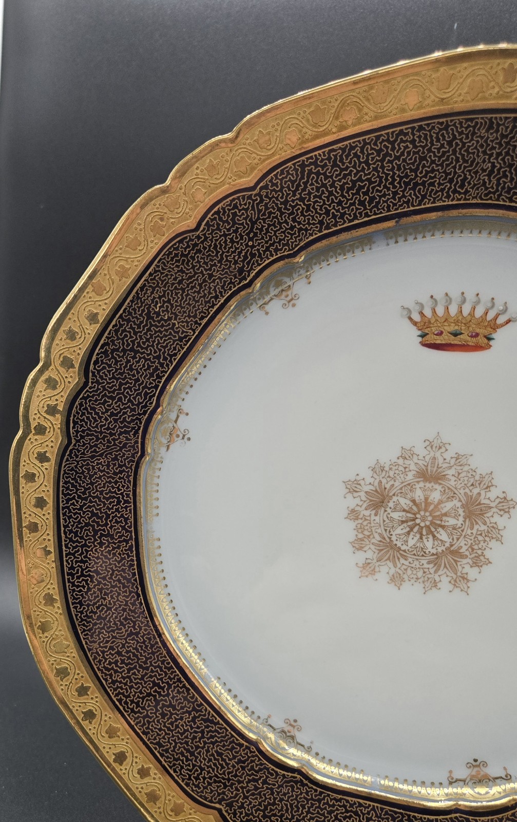 Sevres Vincennes pre-1753 Cobalt and Gold dinner plates with Coronet