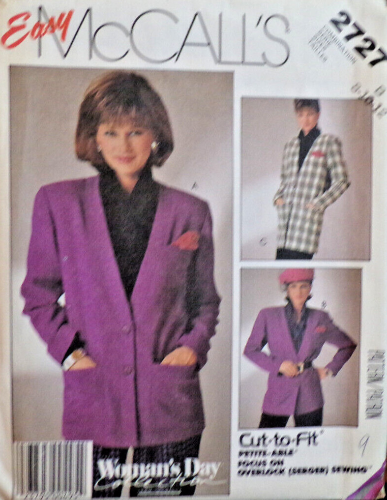 McCall's Sewing Pattern 2727 Misses Cardigan Jacket 3 Styles Sizes 8-12 VTG UC