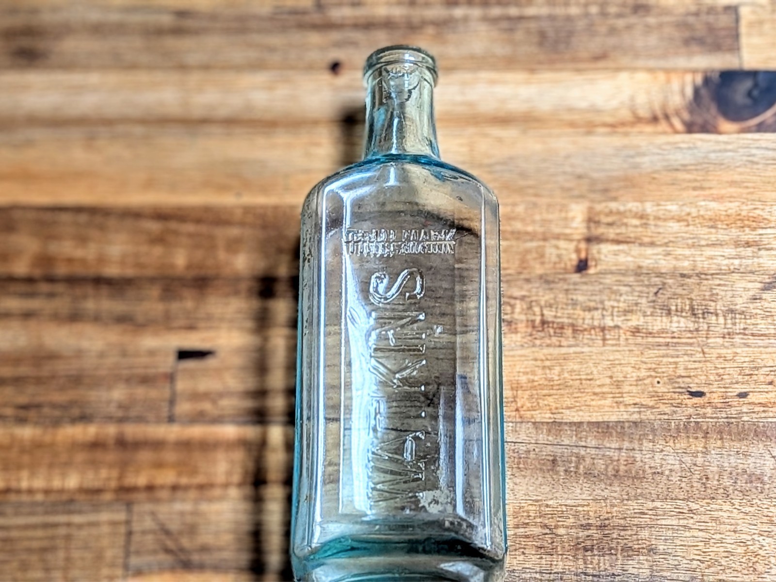 Watkins Trail Mark Antique Apothecary Large Glass Bottle - 1910s Aqua Blue