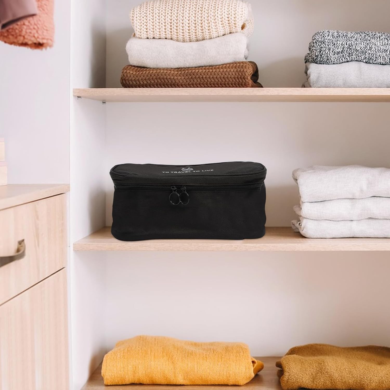 Portable Travel Underwaer Organizer Compact Lingerie Box Toiletry Bag (Black)