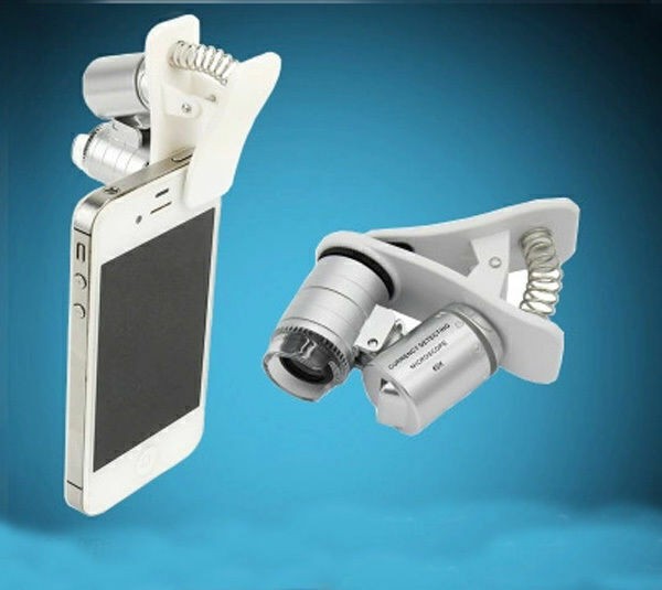 Phone Clip 60X Pocket Microscope Jewelry Magnifier Loupe Glass LED Light