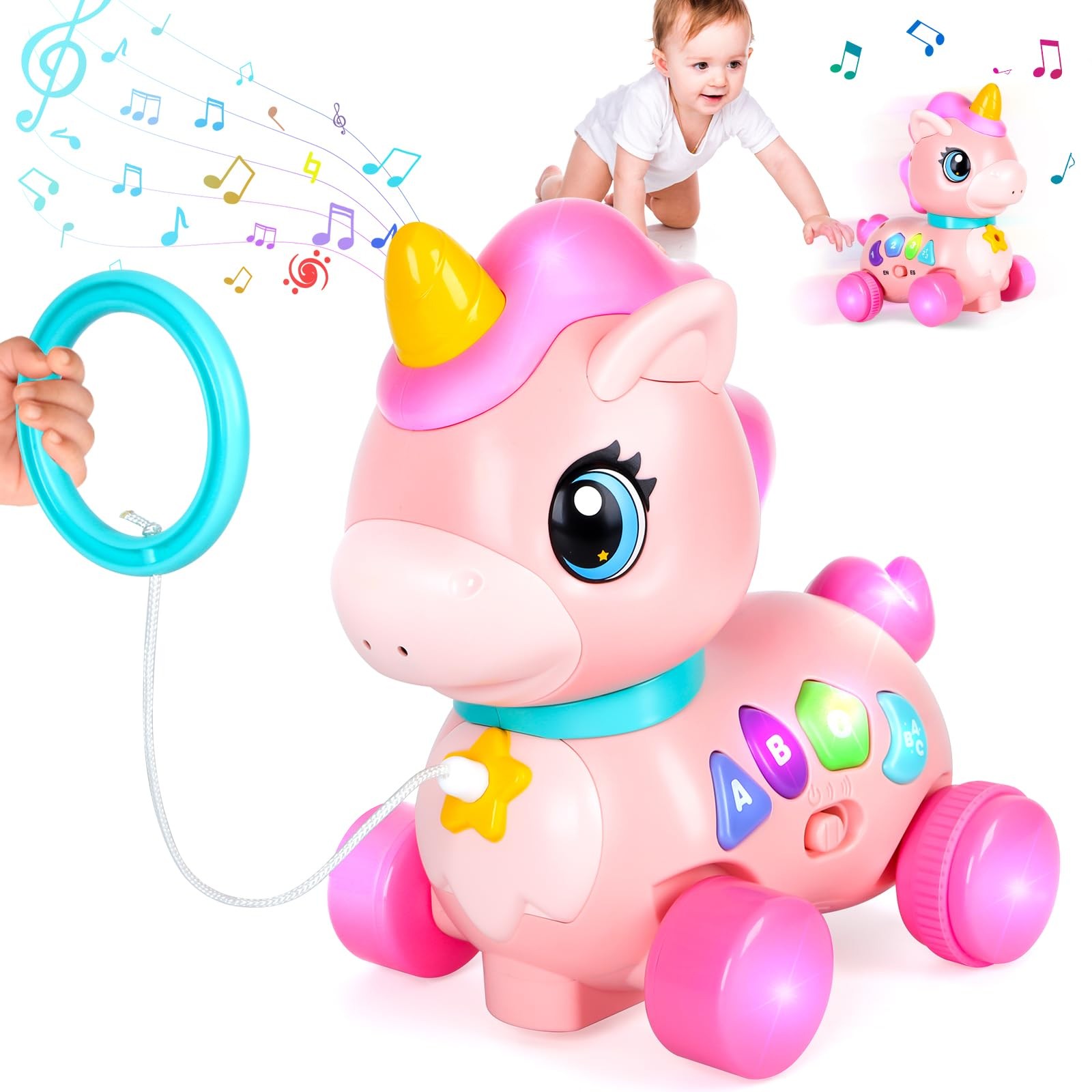 Baby Unicorn Toy 6-12-18 Months with Music & Lights Explore Bilingual Educati...