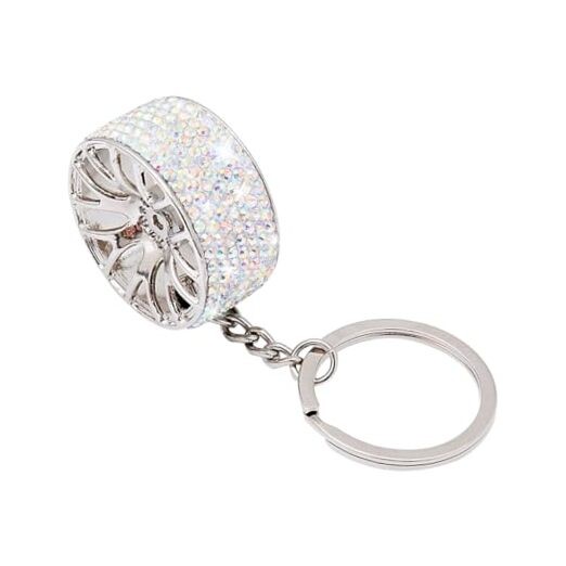 Bling Car Tire Wheel Keychain, Rhinestone Auto Wheel Keyring, Multicolor