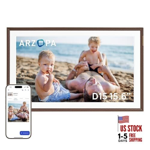  15.6" Large Digital Picture Frame, D15-Elegant Brown-Retro/APP Upload