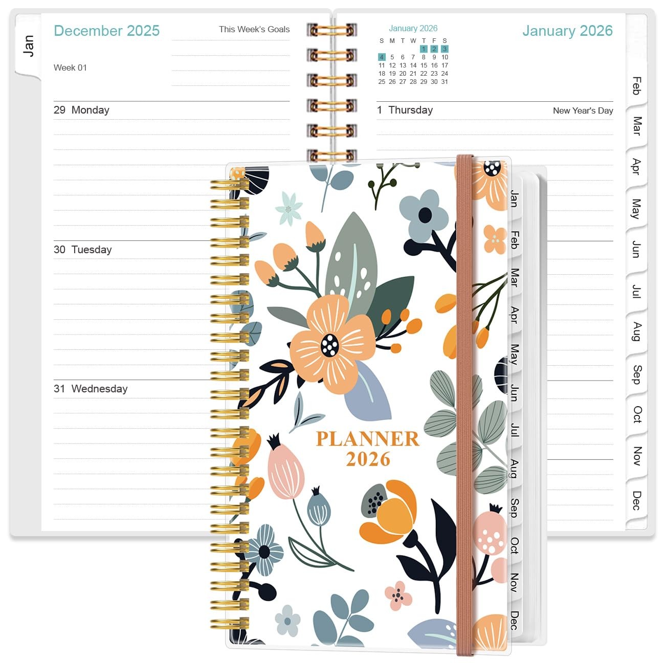 2026 Pocket Planner/Calendar - 2026 Planner from 3.75" x 6.75", Rose-Flower 