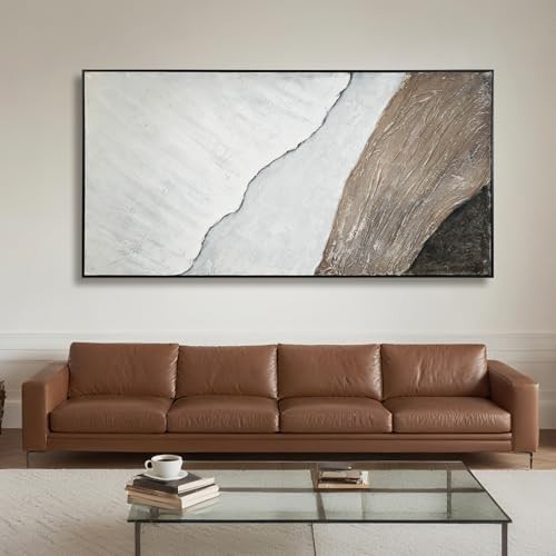 Beach Framed Wall Art Decor, Cuadros para Sala 58"L x 29"W White Brown
