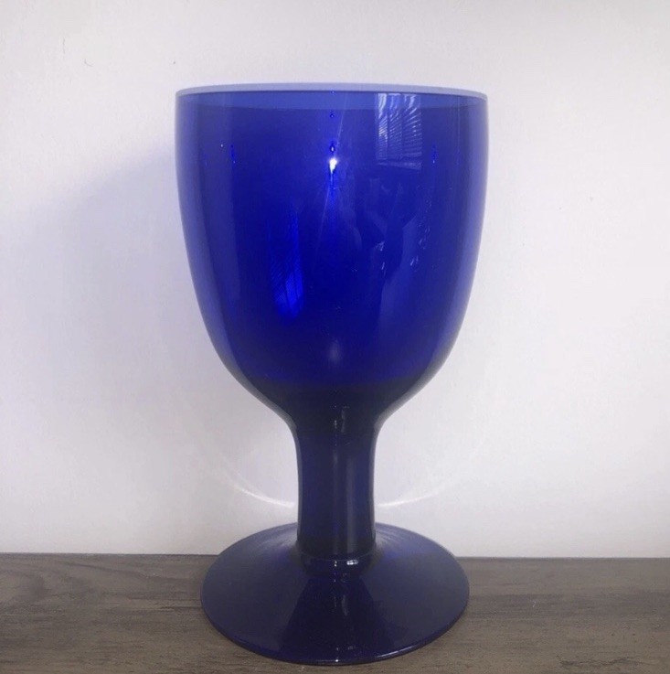 Vintage Cobalt Blue Water/Iced Tea/ Wine Glass Thick Stem Goblet 6.8" T & 3.7" D