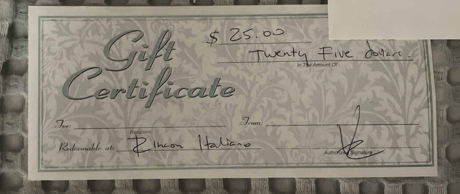 Rincon Italiano Restaurant Gift Certificate $25 Owings Mills Maryland