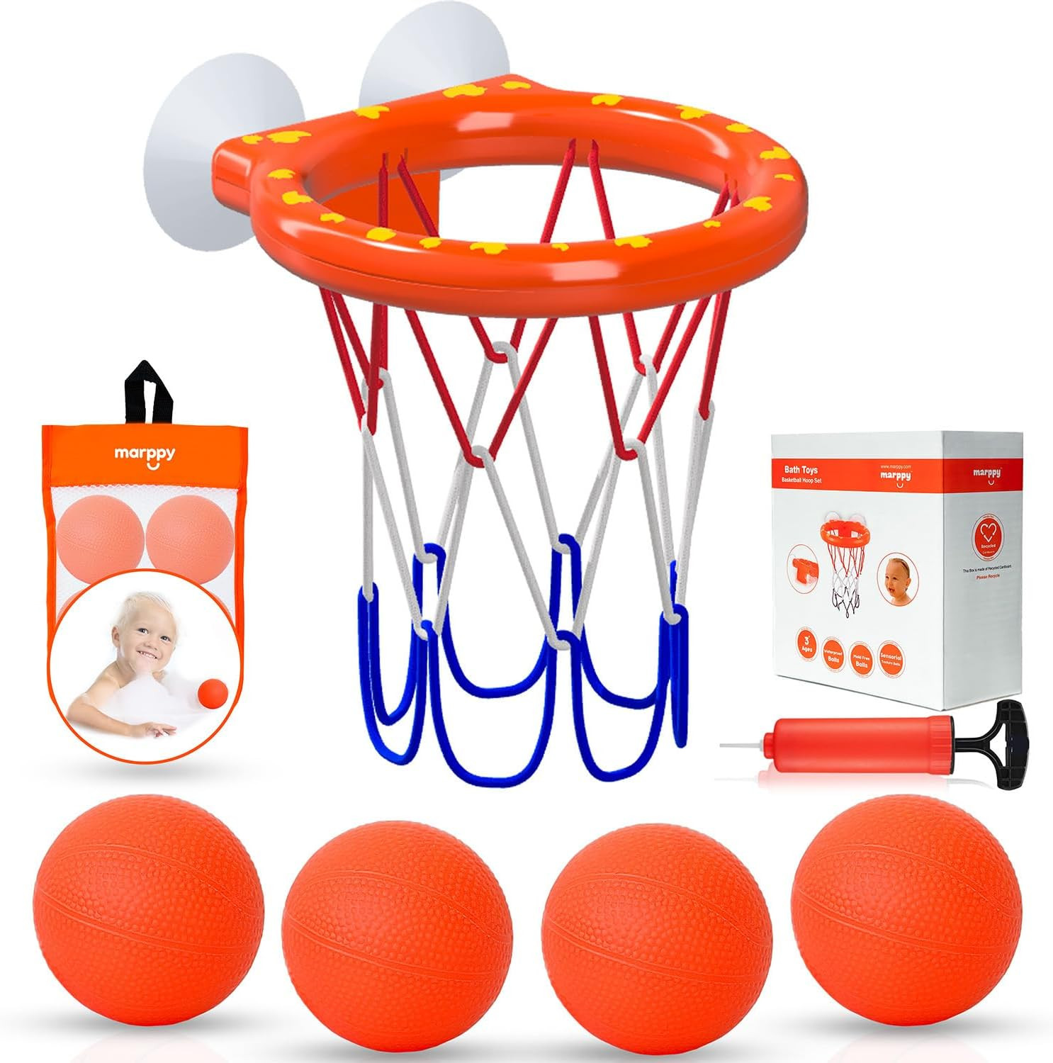 Bath Toys – Bathtub Basketball Hoop for Toddlers, Kids, Boys and Girls | 4 No-Ho