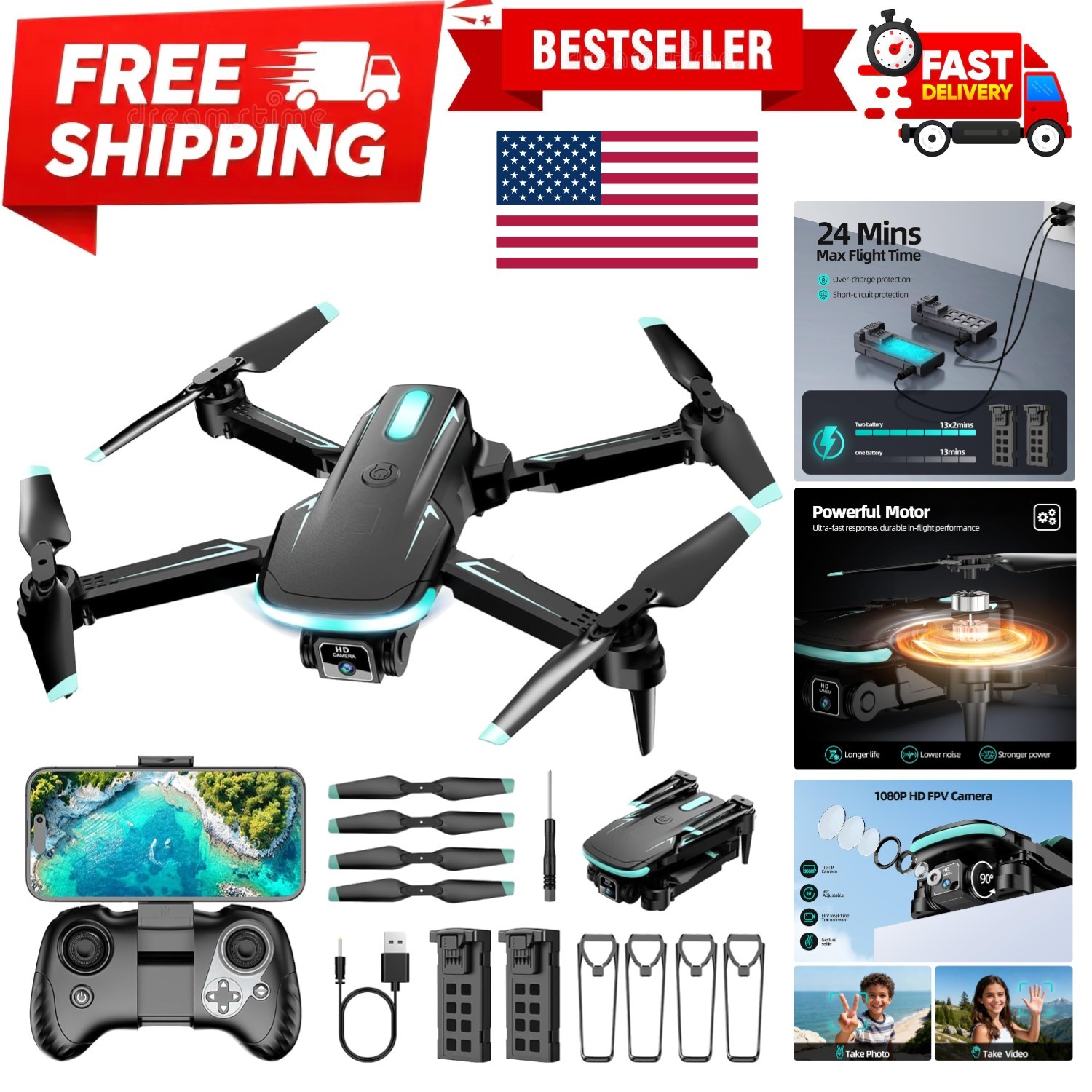 Drone with Camera 1080P HD, FPV Foldable Mini Drone for Beginners Kids Boys G...