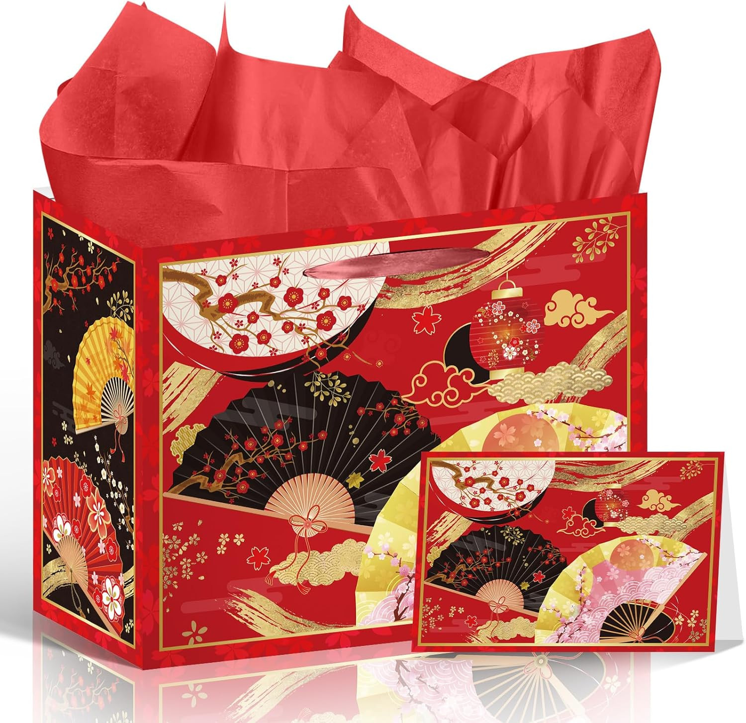 Hibachi Birthday Gift Bag - Hibachi Party Decorations Japanese Red Folding Fan G
