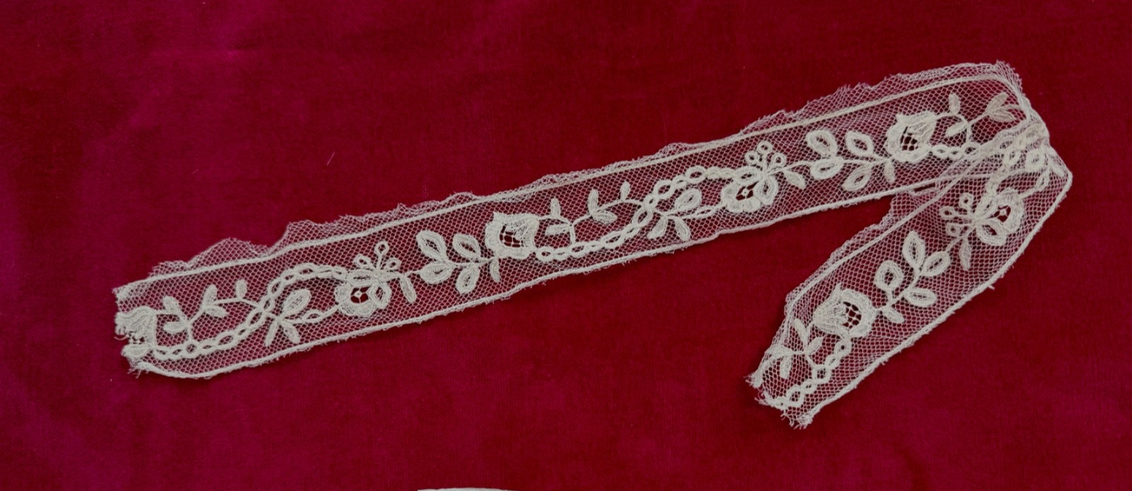 Insert handmade Brussels bobbin lace applique on net insert