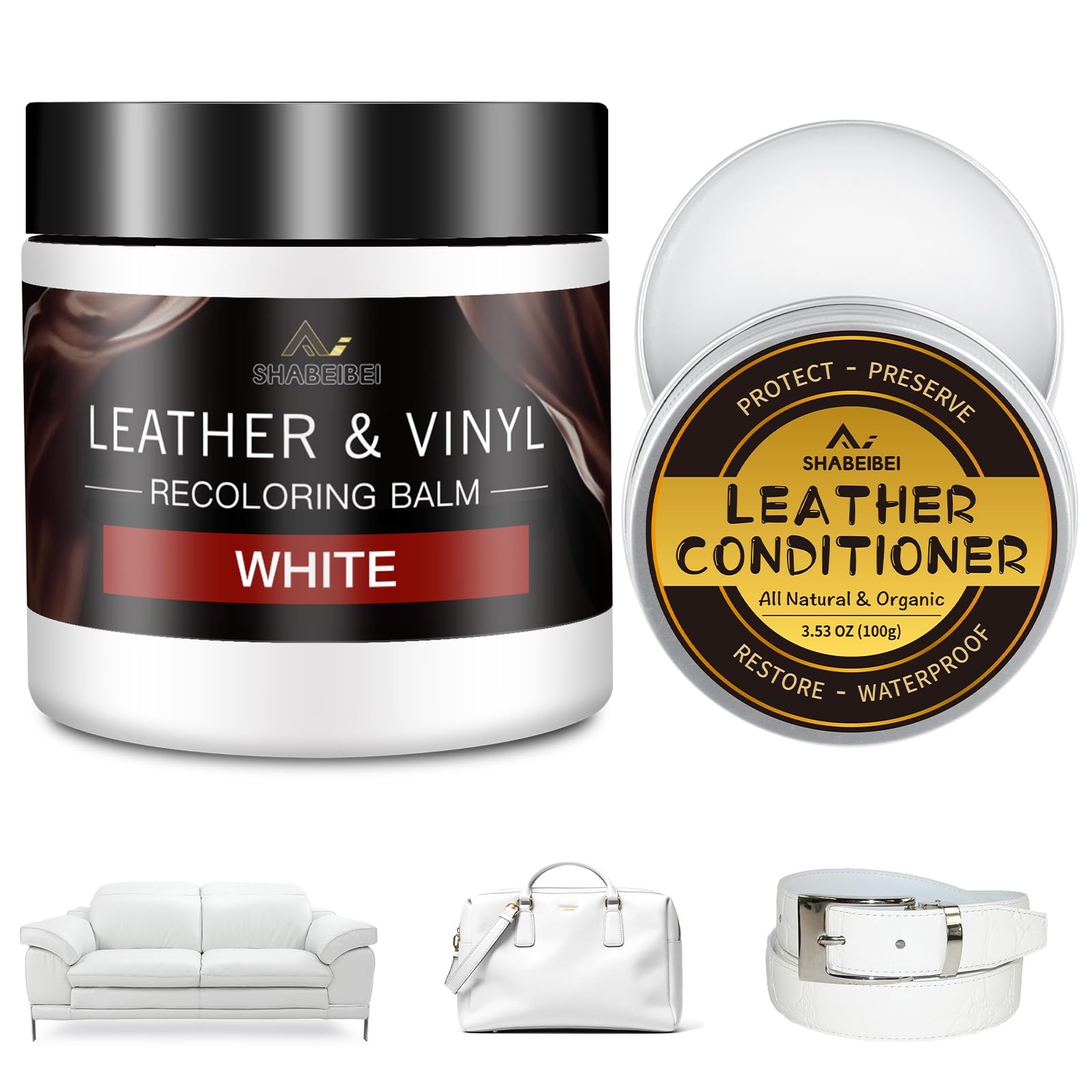 Leather Recoloring Balm with 100ml Mink Oil, White Leather Repair Kit and Scr...