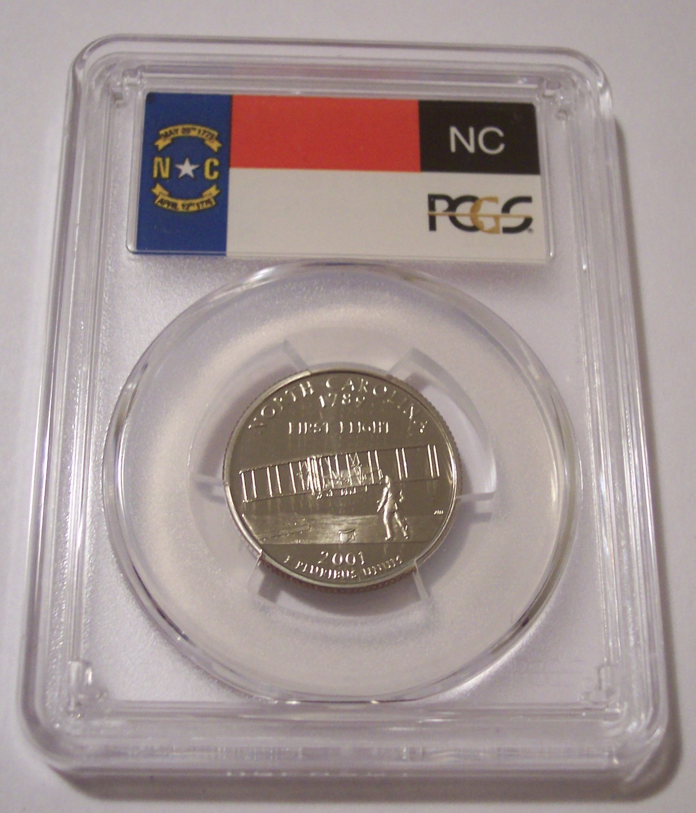 PCGS 2001 S Clad North Carolina State Quarter Proof PR70 DCAM Flag Label