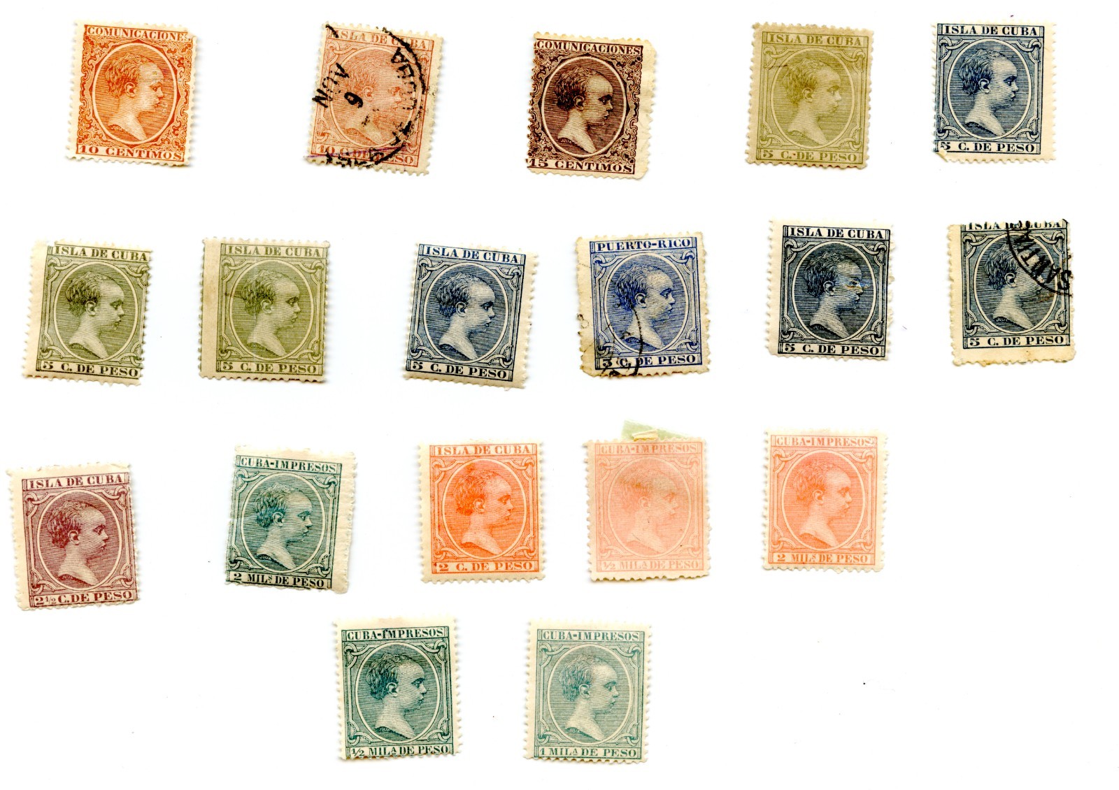 Spanish Colonial 1890s Alfonso XIII MH Classic Stamp Group 17