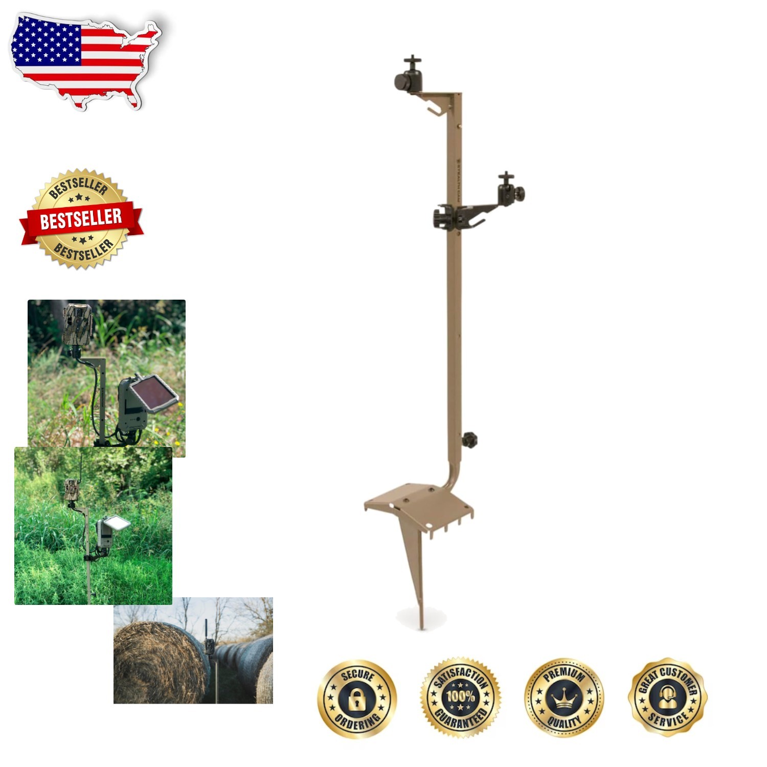 Rugged Steel Trail Camera Mount Post - 29"-49" Adjustable Height, Multi-Pivot