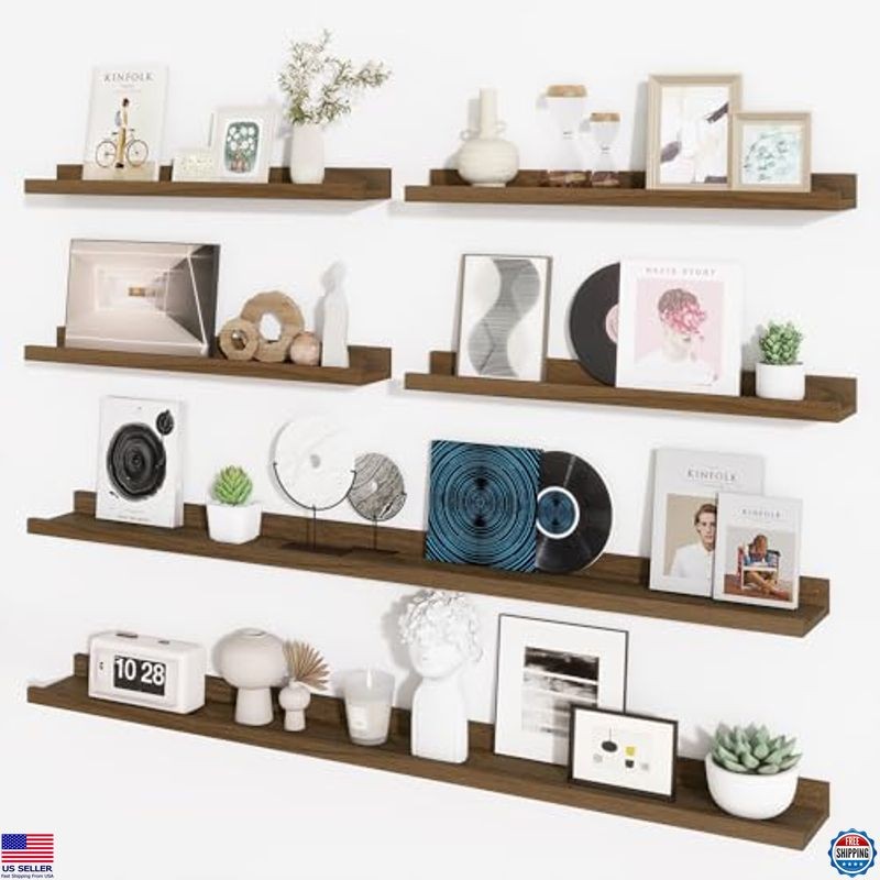 Set of 6 Axeman 55" Floating Picture Ledge Wall Shelves, Walnut, Lip Design