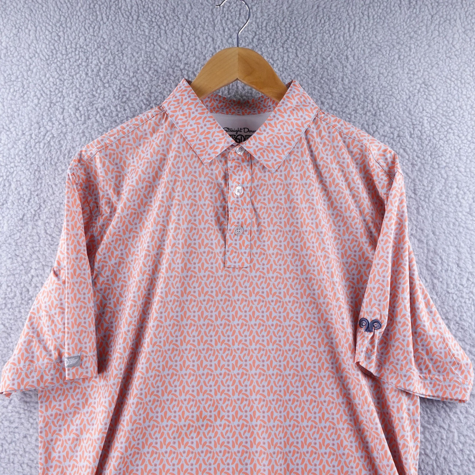 Straight Down Mens Performance Polo Shirt Size L Orange Gray Pattern Golf Casual