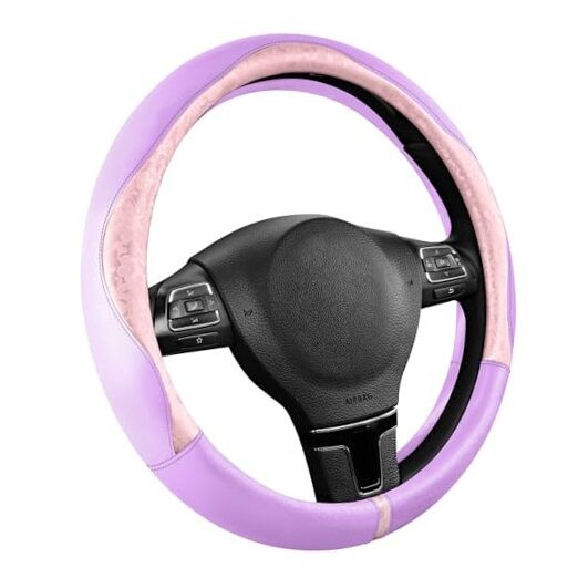 Steering Wheel Cover, Pink Patterned & Light Purple Pink & Light Purple
