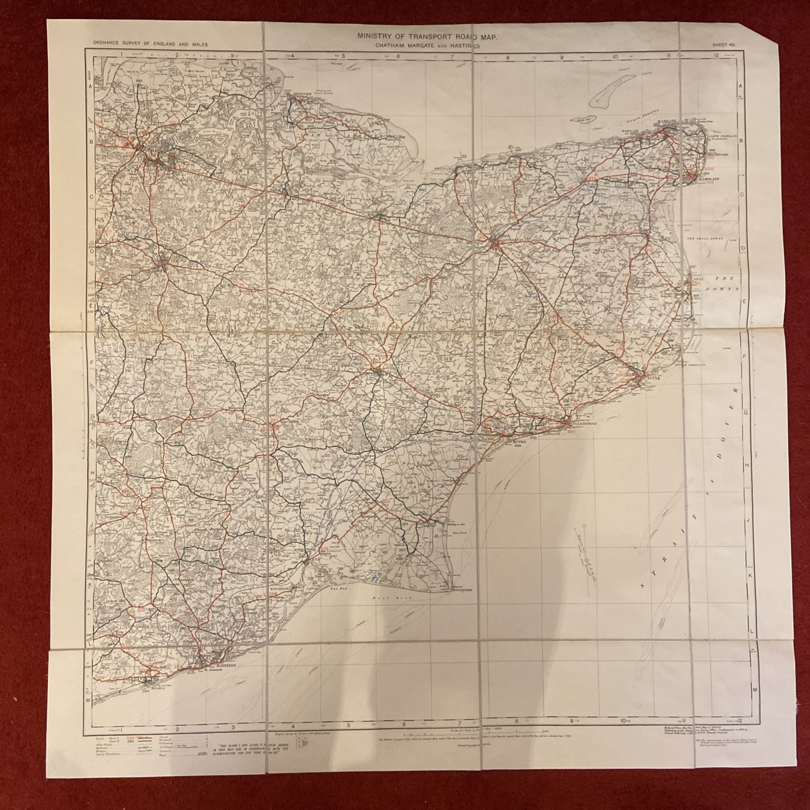 1923 Ministry Of Transport Road Map Sheet 40 - Chatham Margate and Hastings 
