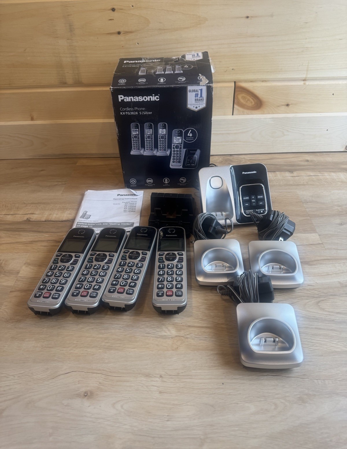Panasonic KX-TG3824S Cordless Phone with Digital Answering Machine Set Of 4