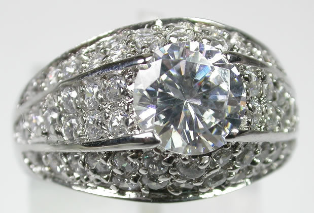 Ring with Round Cubic Zirconia Accented with Smaller Cubic Zirconia in Sterling