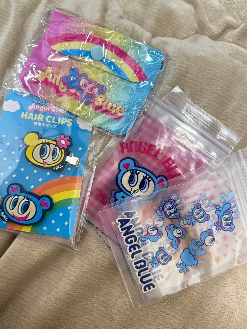 Angel Blue Bear Hair Clips Set Gacha Toy Accessories Used