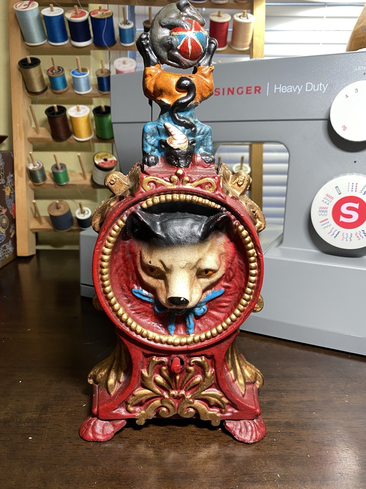 Cat and Mouse Cast Iron Mechanical Bank wolf J & E Stevens