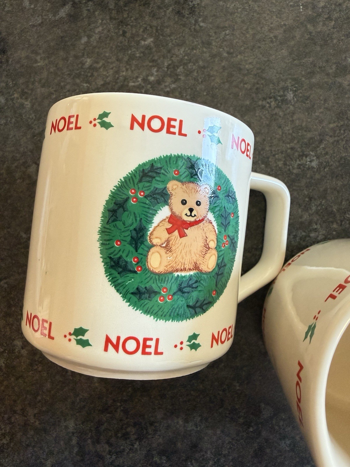 1989 SNP Noel Bear Holiday Mugs Set Of 2 Vintage Christmas