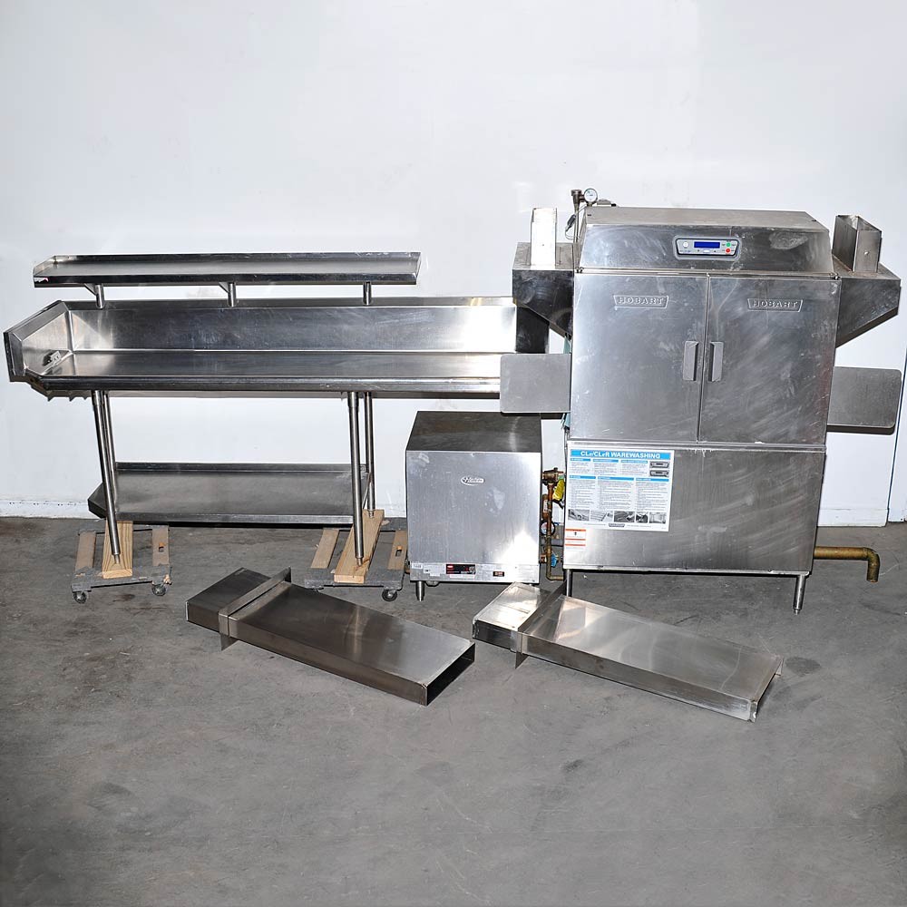 Hobart CL44E Commercial Dishwasher 480V with 180ºF Booster, 8' Clean Dish Table