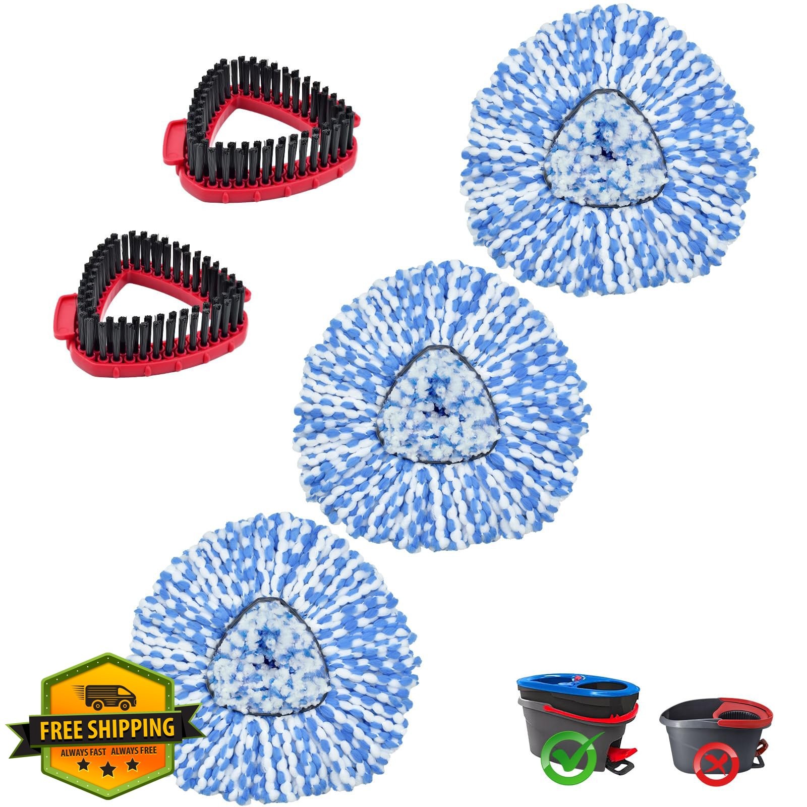 Oceda RinseClean Mop Heads 3pk Spin Mop Refills w/ 2 Scrubbers